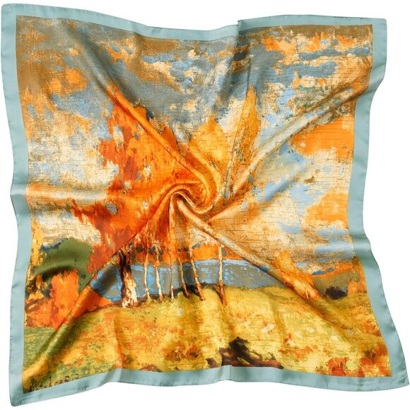 Women Birch Forest Headscarf Satin Bandana Pattern Polyester Breathable Scarves - Picture 1 of 7